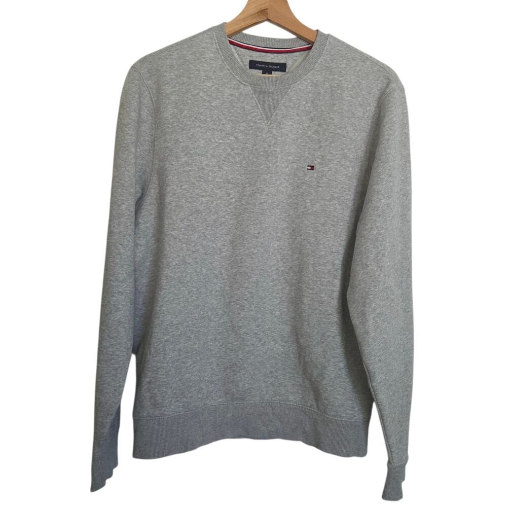 Tommy Hilfiger MEDIUM Heather Gray Classic Preppy Embroidered Logo Sweatshirt